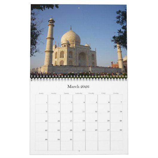 taj mahal 2026 カレンダー (3月 2026)
