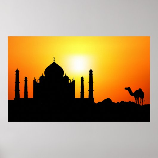 Taj Mahal & Camel On Sunset Background ポスター (正面)