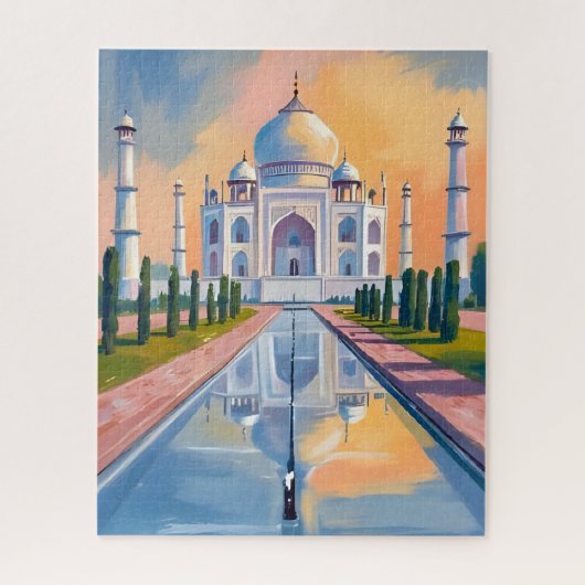 Taj Mahal India Travel Painting ジグソーパズル (縦)