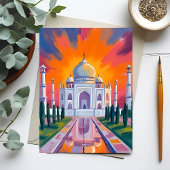 Taj Mahal Watercolor Sunset India Travel Card