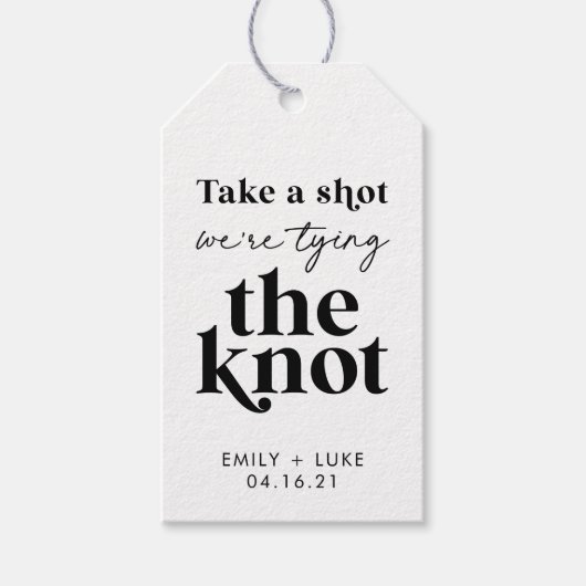 Take a Shot我々は結び目の結婚式の引き出物 ギフトタグ (正面)