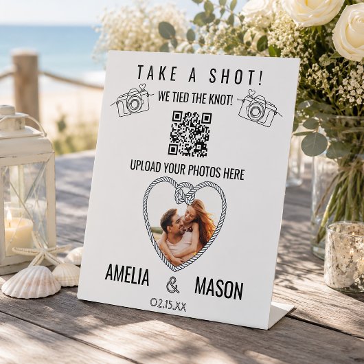 Take a Shot We Tied the Knot QRコードフォトサイン 台座サイン