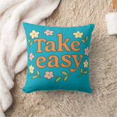 "Take Easy": Positive Retro Floral Illustration クッション (ブランケット)