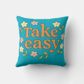 "Take Easy": Positive Retro Floral Illustration クッション (裏面)
