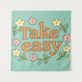 "Take Easy": Positive Retro Floral Illustration タペストリー (正面)