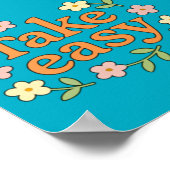 "Take Easy": Positive Retro Floral Illustration ポスター (角)