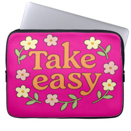 Take Easy: Positive Retro Floral Illustration ラップトップスリーブ