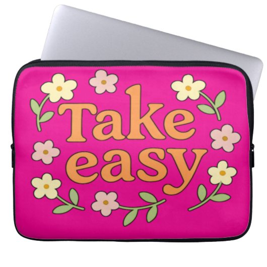 Take Easy: Positive Retro Floral Illustration ラップトップスリーブ (正面)