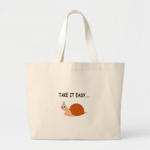 Take It簡単かわいい漫画カタツムリ ラージトートバッグ