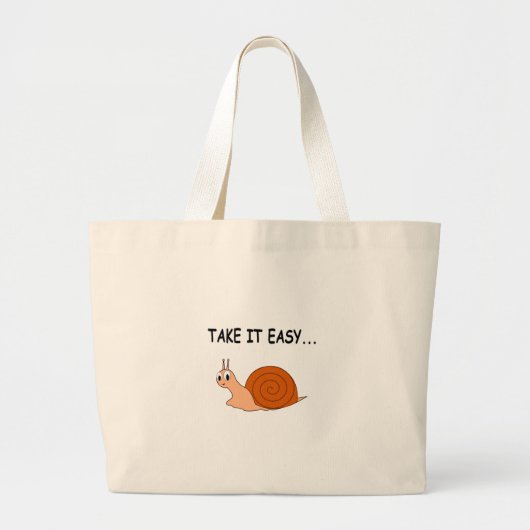 Take It簡単かわいい漫画カタツムリ ラージトートバッグ (正面)