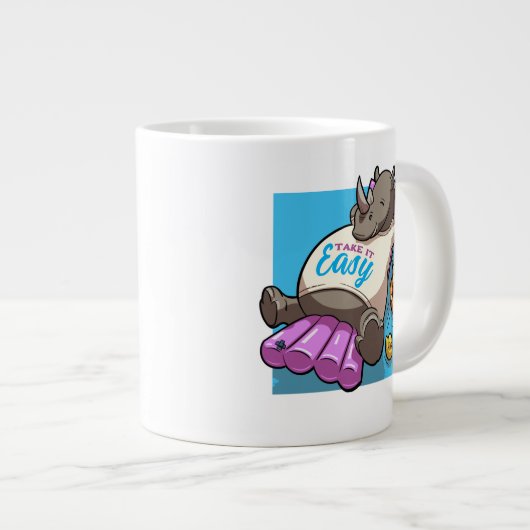 Take It簡単リラックスRhinoプおもしろいール漫画 ジャンボコーヒーマグカップ (正面右)