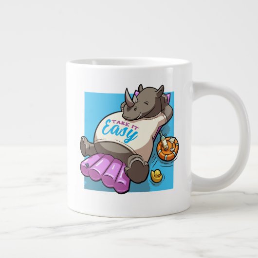 Take It簡単リラックスRhinoプおもしろいール漫画 ジャンボコーヒーマグカップ (右)