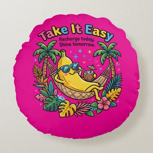 Take It Easy – リラックスバナナの気分 ラウンドクッション (正面)