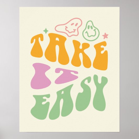 Take It Easy Retro Positive Quote Poster ポスター (正面)