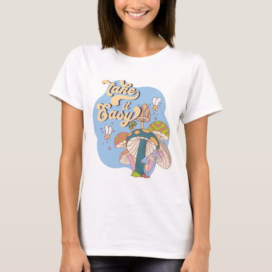 Take It Easy – Retro Psychedelic Mushroom Tシャツ (正面)