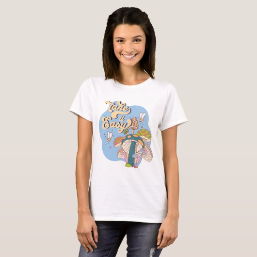 Take It Easy – Retro Psychedelic Mushroom Tシャツ (正面フル)