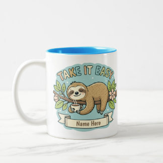 Take It Easy Sloth カスタムネーム ツートーンマグカップ