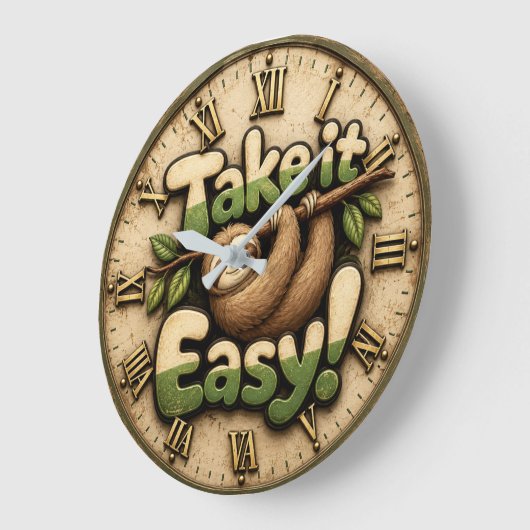 Take It Easy Sloth Funny ラージ壁時計 (傾斜)