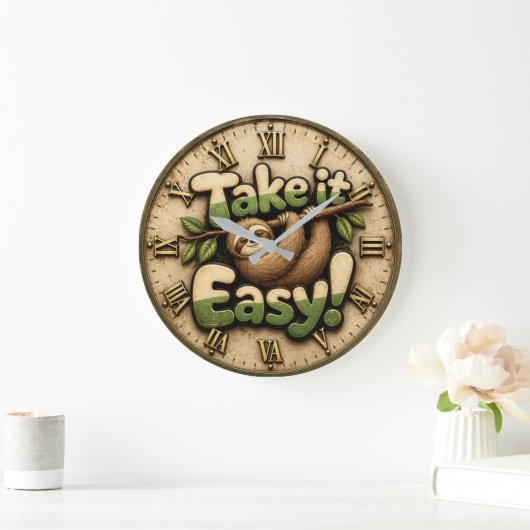 Take It Easy Sloth Funny ラージ壁時計 (ホーム)