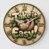 Take It Easy Sloth Funny ラージ壁時計 (正面)