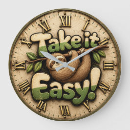 Take It Easy Sloth Funny ラージ壁時計