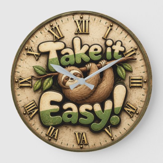 Take It Easy Sloth Funny ラージ壁時計 (正面)