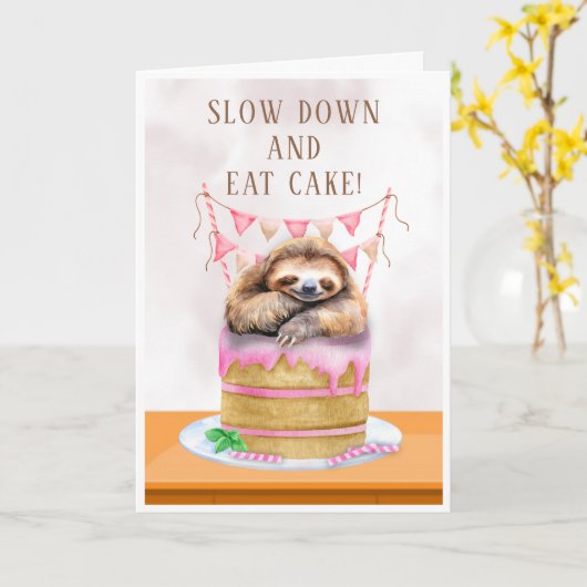 Take it Slow Sloth誕生日 カード (黄色い花)