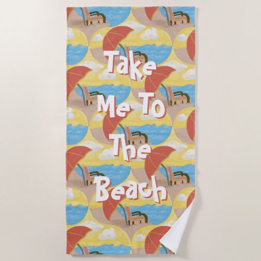 Take Me to The Beach Illustration Towel ビーチタオル (正面)