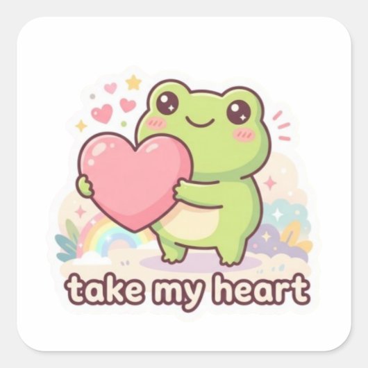 Take My Heart Frog Sticker Cute Frog Giving Heart  スクエアシール (正面)