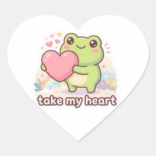 Take My Heart Frog Sticker Cute Frog Giving Heart  ハートシール (正面)