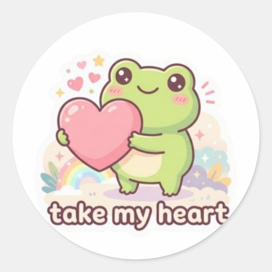 Take My Heart Frog Sticker Cute Frog Giving Heart  ラウンドシール (正面)