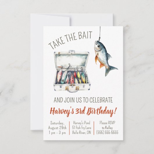 Take the Bait, Fishing Themed Birthday Party 招待状 (正面)