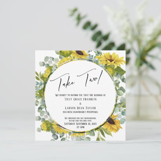 Take Two Water Colorフローラ延期結婚カード 招待状 (スタンド正面)