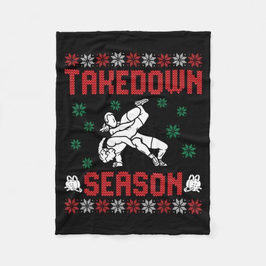 Takedown Season Girls Wrestling Ugly Sweater Chris フリースブランケット (正面)