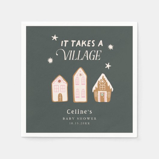 Takes A Village Gingerbread House Girl Baby Shower スタンダードカクテルナプキン (正面)