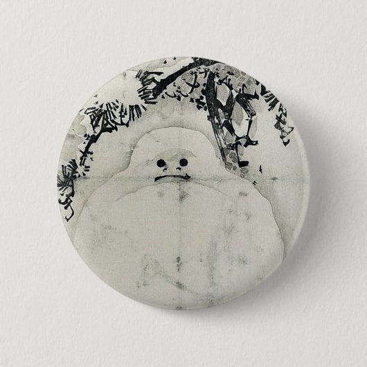 TakiのKateiの浮世絵著マツの下の雪だるま 缶バッジ (正面)