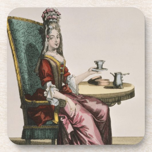 Taking Coffeeのファッションプレート、c.1695 (engravi女性 コースター (正面)