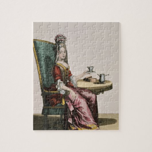 Taking Coffeeのファッションプレート、c.1695 (engravi女性 ジグソーパズル (縦)
