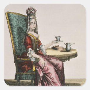Taking Coffeeのファッションプレート、c.1695 (engravi女性 スクエアシール