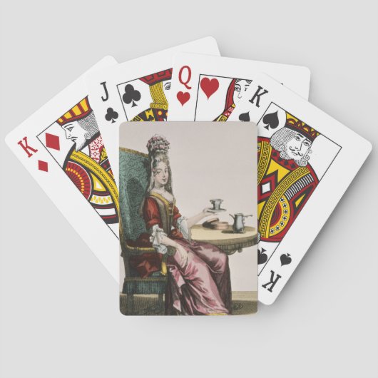 Taking Coffeeのファッションプレート、c.1695 (engravi女性 トランプ (裏面)