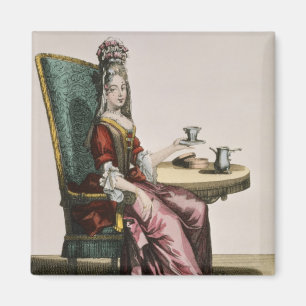 Taking Coffeeのファッションプレート、c.1695 (engravi女性 マグネット