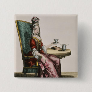 Taking Coffeeのファッションプレート、c.1695 (engravi女性 缶バッジ