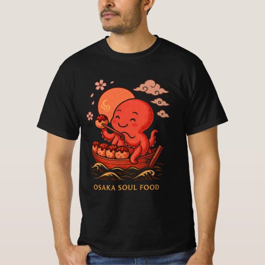 Takoyaki Soul – Cute Japanese Octopus Boat Art Tシャツ (正面)