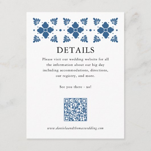 Talaveraスタイル結婚の詳細カードとQRコード エンクロージャーカード (正面)