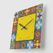 Talaveraタイル画像クロック スクエア壁時計 (傾斜)