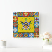 Talaveraタイル画像クロック スクエア壁時計 (ホーム)
