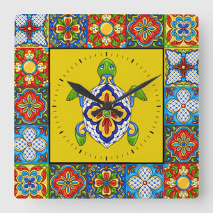 Talaveraタイル画像クロック スクエア壁時計