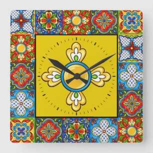 Talaveraタイル画像クロック スクエア壁時計