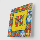 Talaveraタイル画像クロック スクエア壁時計 (傾斜)