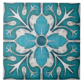 Talavera 01 Teal Blue Grey Mediterranean Floral タイル
